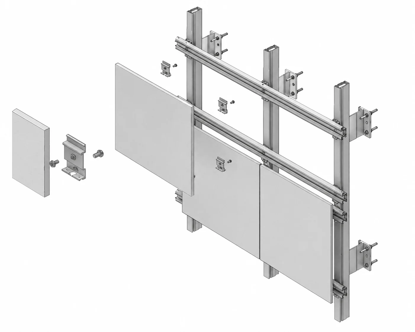 Detailed custom architectural diagram showing the cross-section of a MIR Green Buildings ventilated curtain wall system