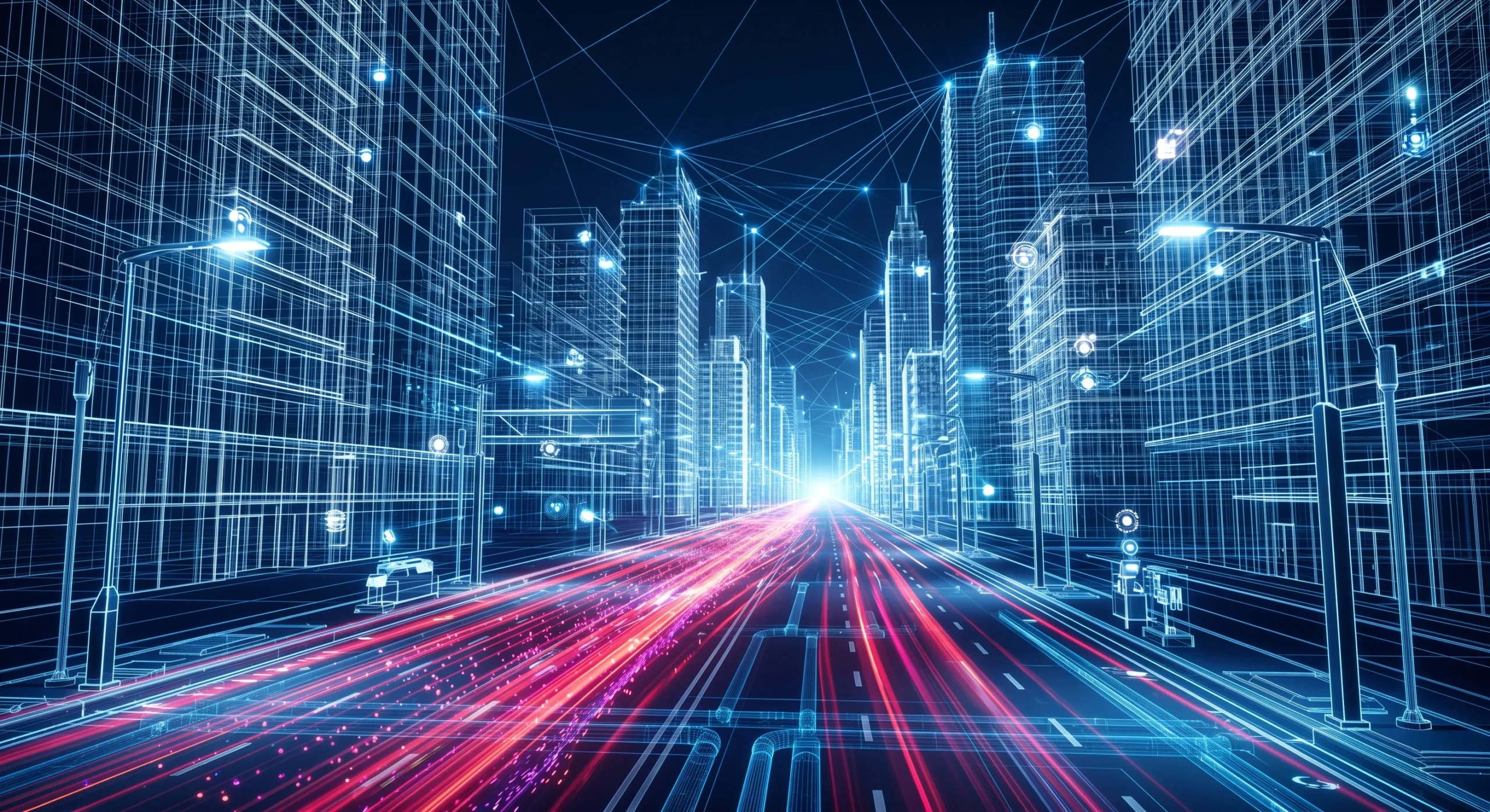 High-tech digital twin rendering of an intelligent building